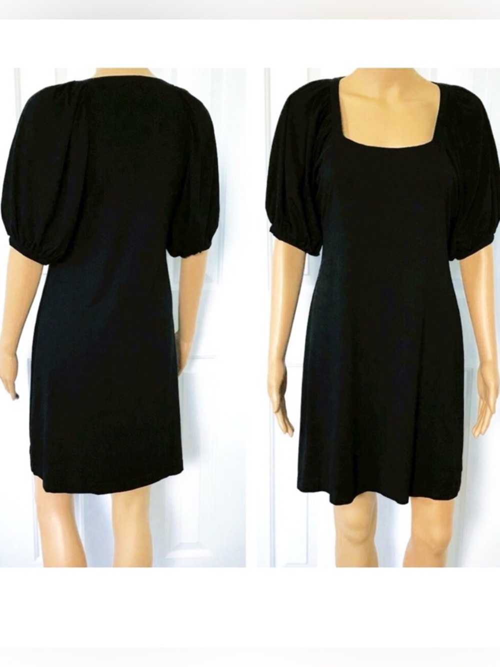 Banana Republic black bubble sleeve dress comfortable comfy travel work casual